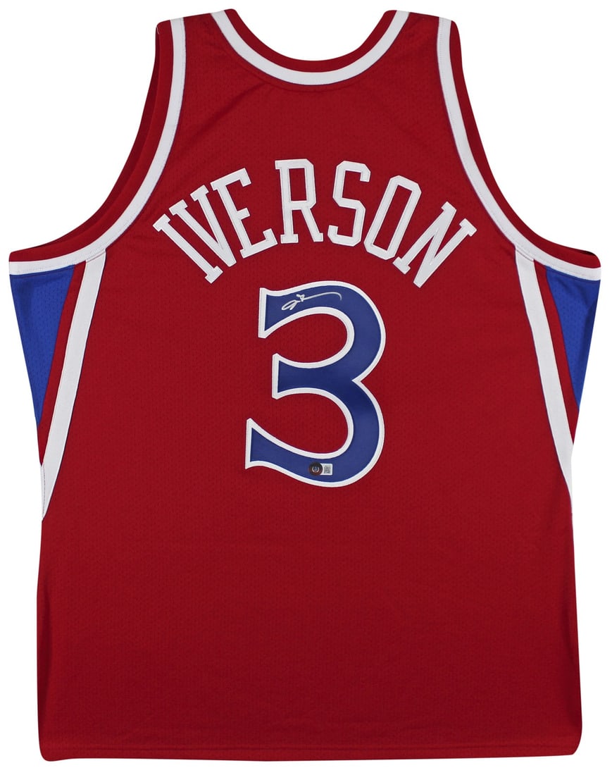Allen Iverson Signed Red 76ers Jersey BAS Witnessed Authentic: Allen Iverson Signed Red 76ers Jersey BAS Witnessed Authentic This authentic red Mitchell & Ness Hardwood Classics jersey, featuring the iconic number and name of Allen Iverson, has been personally si
