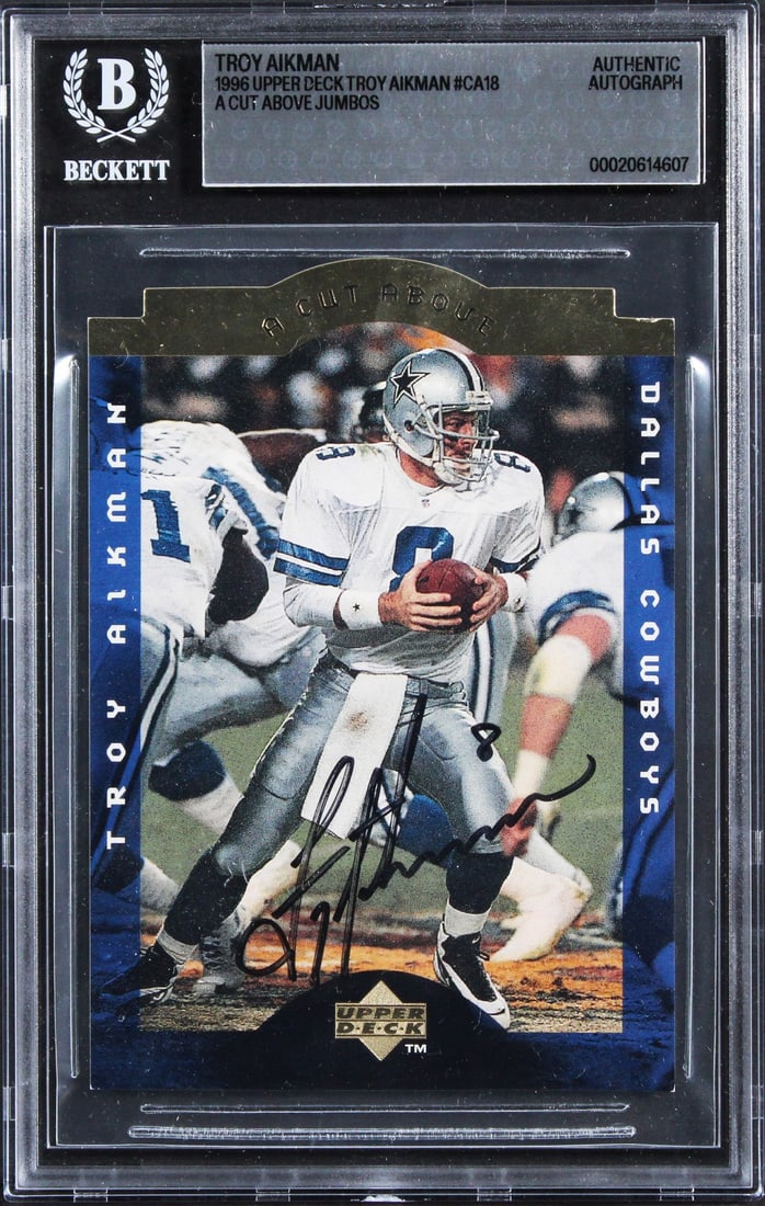 Beckett slabbed Troy Aikman 1996 Upper Deck A Cut Above Jumbos CA18 5x7 autograph (1 of 2)