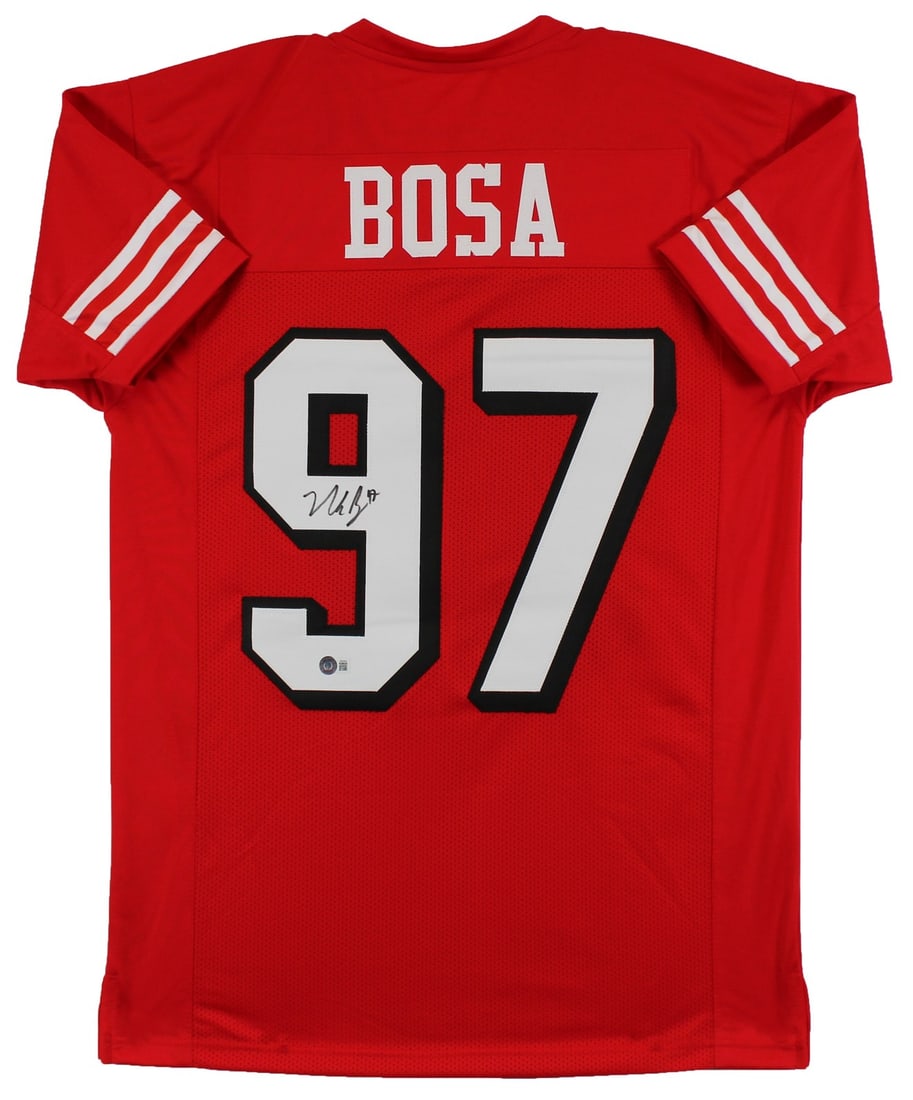 Nick Bosa signed red jersey with dropshadow Beckett BAS witnessed (1 of 3)
