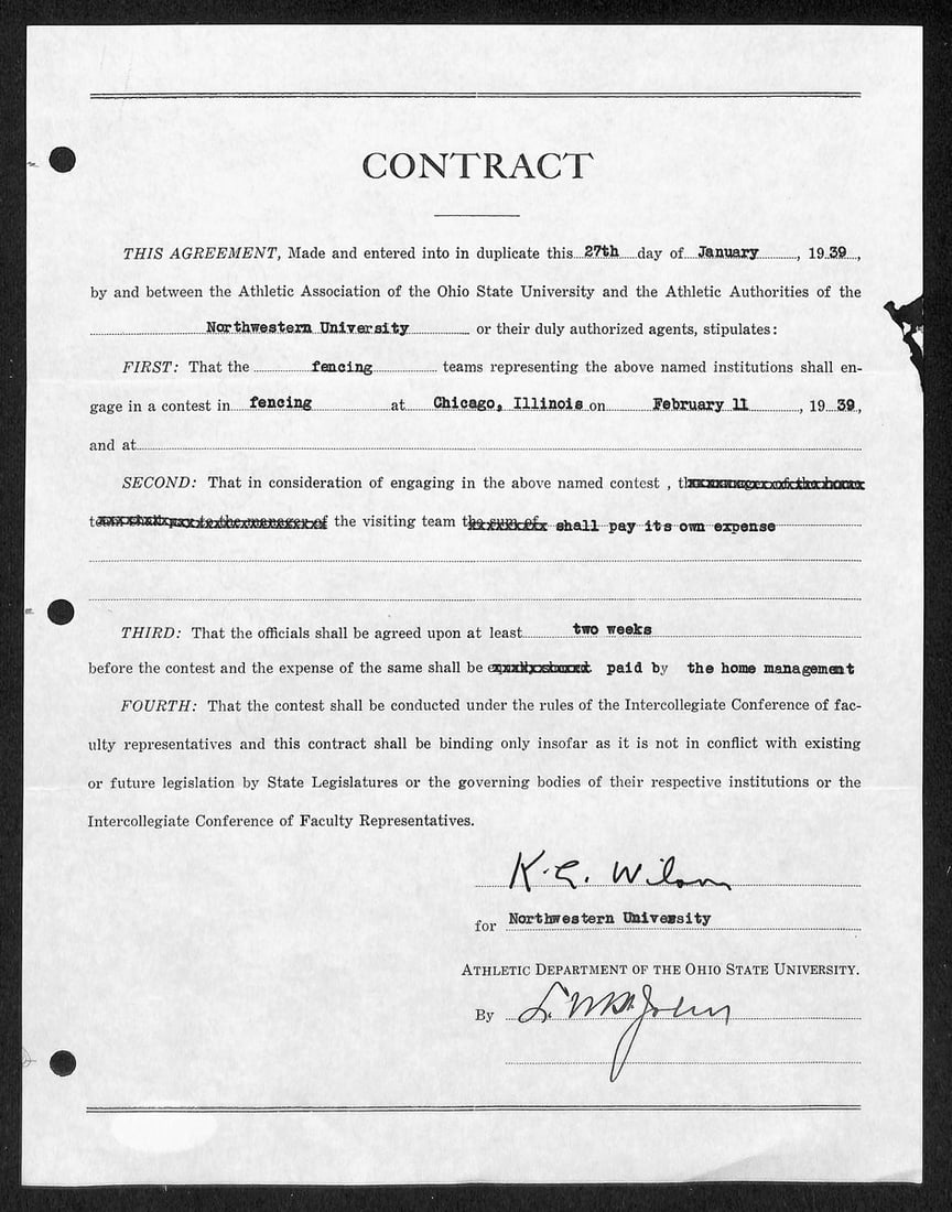 1939 signed contract Lynn St. John HOF Ohio State Northwestern JSA (1 of 3)
