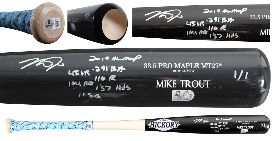 Mike Trout signed Old Hickory MT27 Pro Maple game ready bat BAS 1/1 (1 of 9)