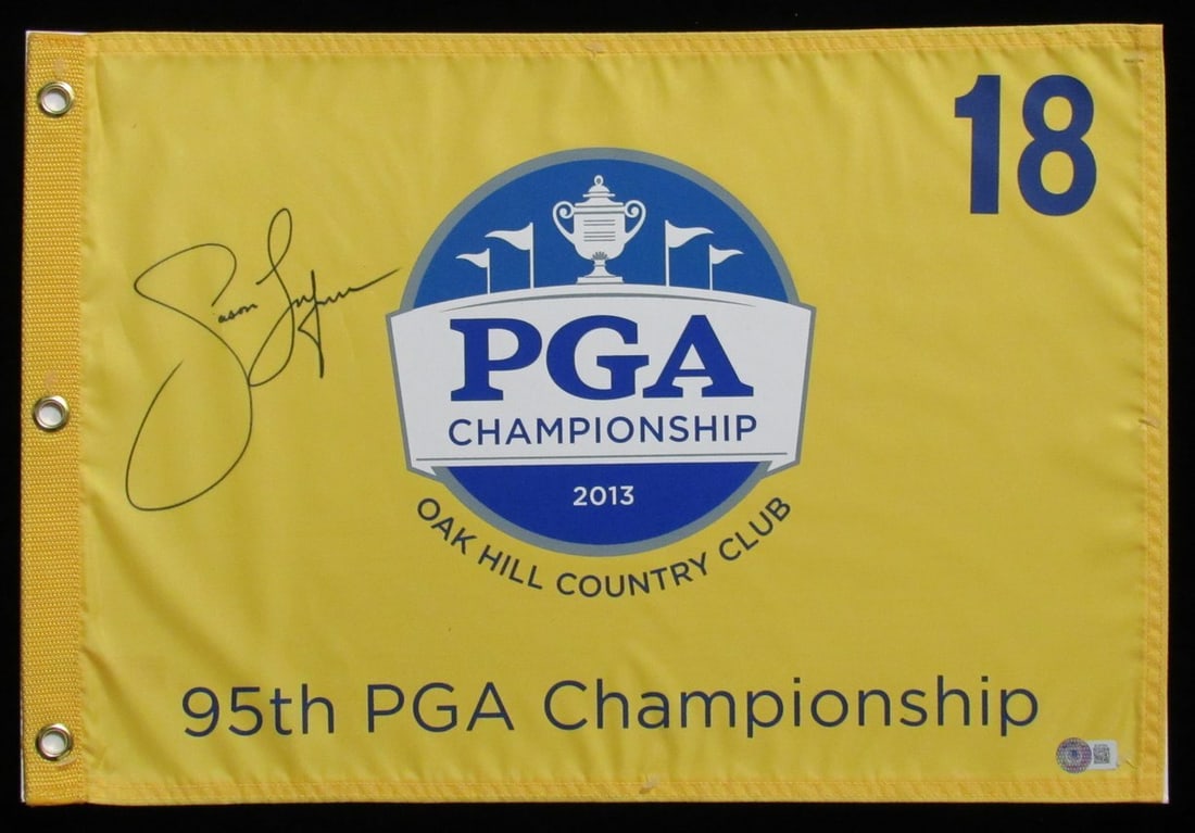 Beckett BAS authenticated Jason Dufner PGA golf flag 20x14: Beckett BAS authenticated Jason Dufner PGA golf flag 20x14 Original Jason Dufner signed 2013 PGA Championship golf flag. This pre-owned piece comes with Beckett Authentication Services (BAS) authentic