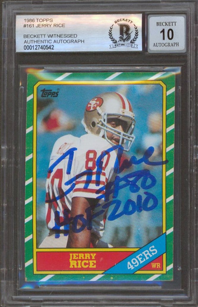 Beckett slabbed Jerry Rice 1986 Topps 161 rookie auto HOF 2010 49ers (1 of 2)