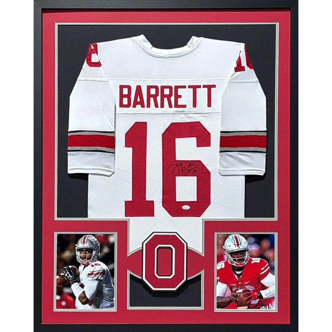 Framed Ohio State J T Barrett Autographed White Jersey JSA (1 of 2)