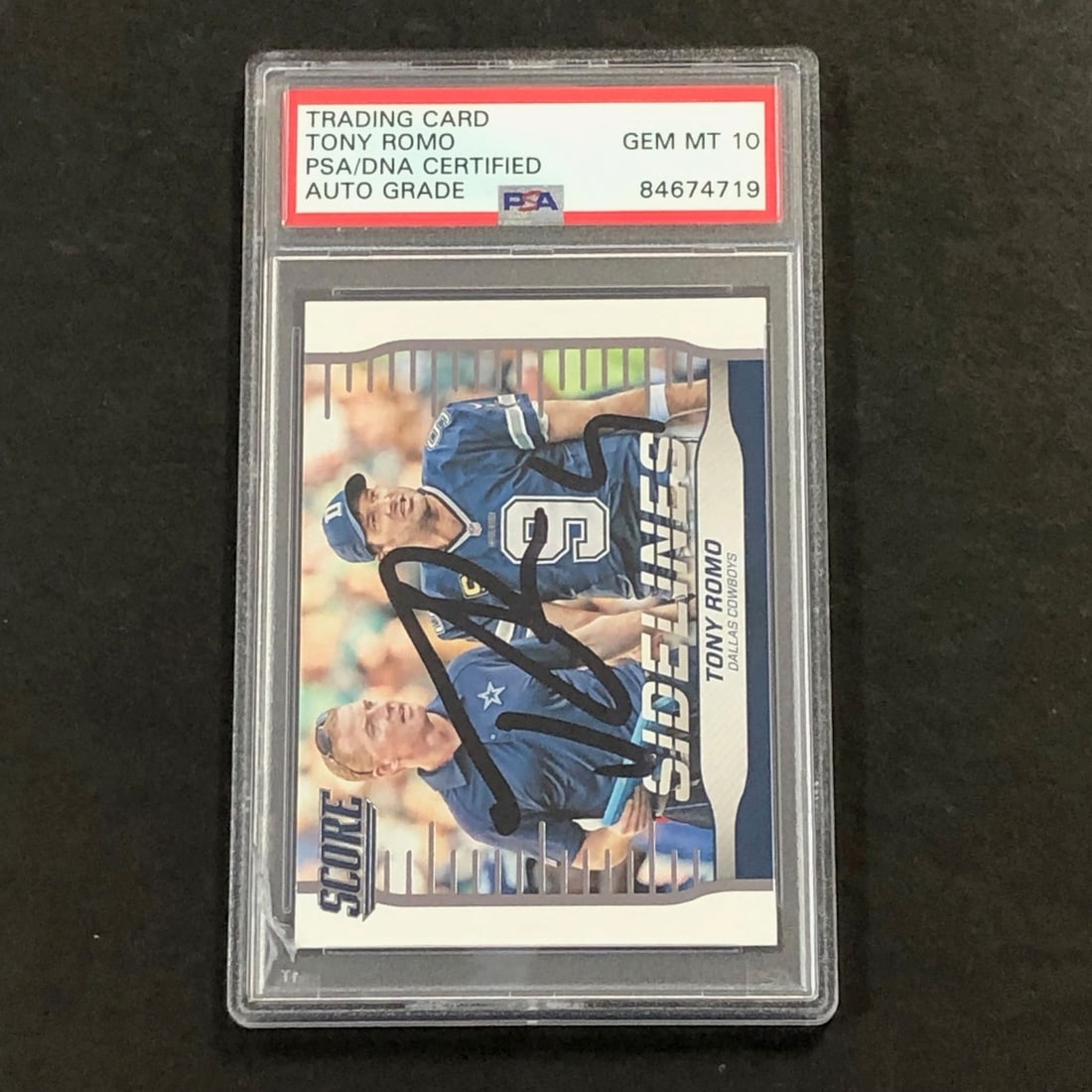 2016 Panini Score #16 Tony Romo Autographed Card PSA/DNA Certified Cowboys: 2016 Panini Score #16 Tony Romo Autographed Card PSA/DNA Certified Cowboys This listing features a 2016 Panini Score #16 card autographed by Tony Romo, the renowned quarterback for the Dallas Cowboys.