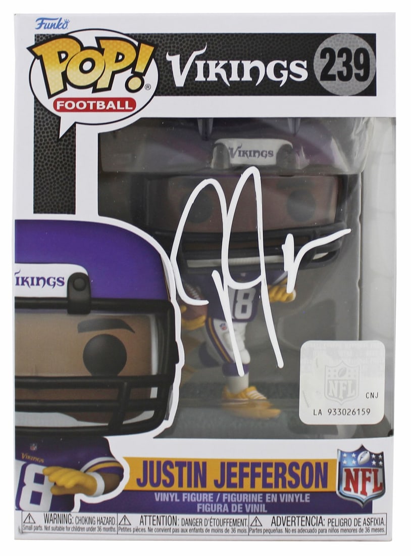 Beckett Witnessed Justin Jefferson Signed Funko Pop 239 Vikings Figure (1 of 7)
