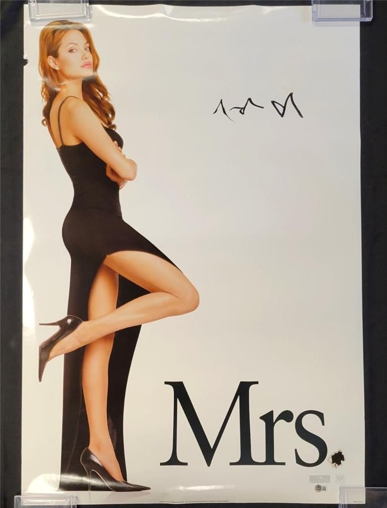 Beckett authenticated Angelina Jolie autograph on 27x40 Mr. and Mrs. Smith poster (1 of 8)
