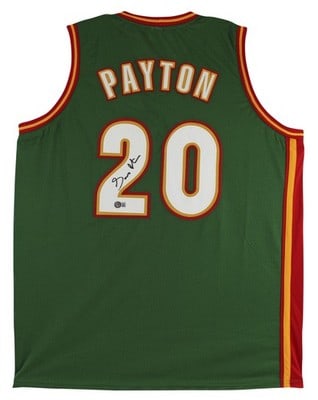 BAS Witnessed Gary Payton Autographed Green Custom Jersey White Numbers (1 of 4)