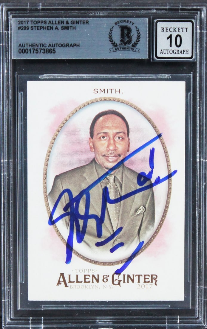 Beckett Authenticated Stephen A. Smith 2017 Allen and Ginter #299 Autograph Card: Beckett Authenticated Stephen A. Smith 2017 Allen and Ginter #299 Autograph Card Original 2017 Topps Allen & Ginter #299 trading card signed by Stephen A. Smith. The autograph is authenticated by Beck