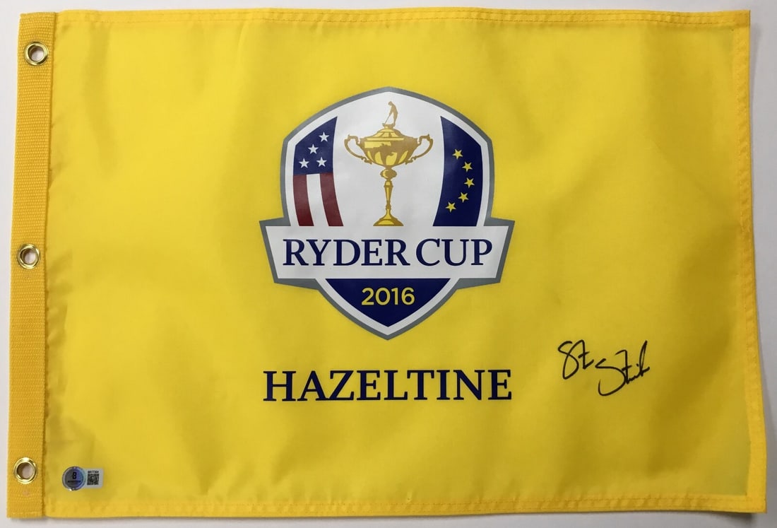 Steve Stricker Signed 2016 Ryder Cup Hazeltine Flag Beckett Authenticated: Steve Stricker Signed 2016 Ryder Cup Hazeltine Flag Beckett Authenticated This is an official 2016 Ryder Cup Hazeltine pin flag personally signed by PGA star Steve Stricker. The signature has been aut