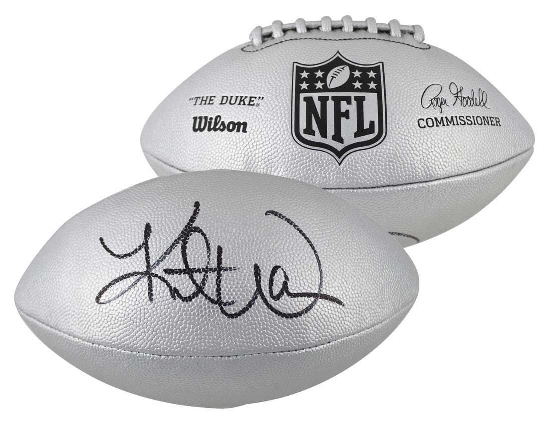 Kurt Warner autographed metallic silver Wilson Duke replica NFL football Beckett (1 of 4)