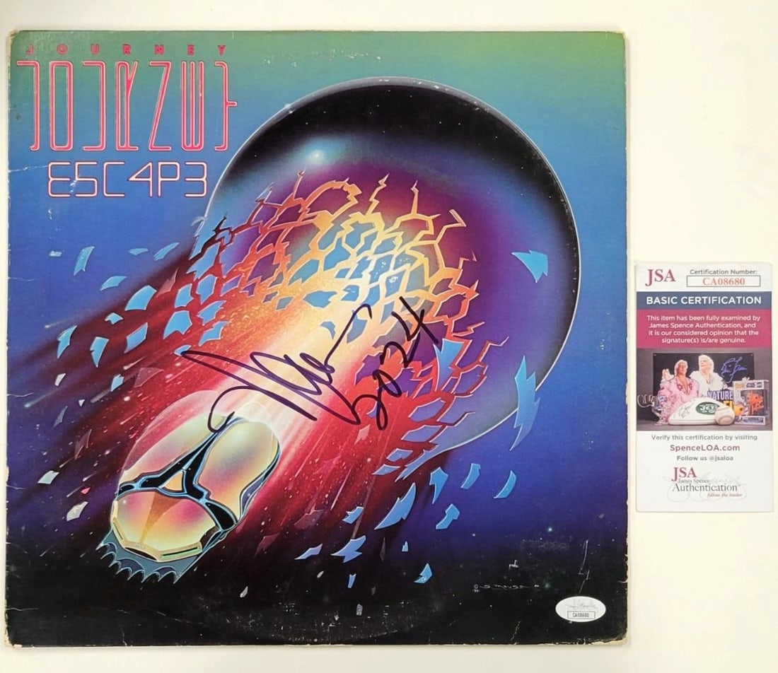 Escape LP Album Cover Signed by Neal Schon with JSA Authentication: Escape LP Album Cover Signed by Neal Schon with JSA Authentication This is an original Journey 'Escape' vinyl album cover LP, signed by Neal Schon. The autograph has been authenticated by James Spence