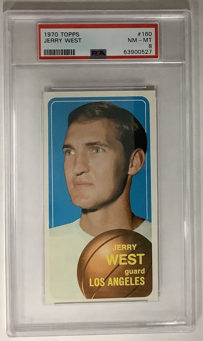 1970 Topps 160 Jerry West PSA 8 NM-MT Basketball Card: 1970 Topps 160 Jerry West PSA 8 NM-MT Basketball Card 1970 Topps #160 basketball card featuring Jerry West of the Los Angeles Lakers. This pre-owned card is presented in PSA 8 NM-MT condition. Specifi