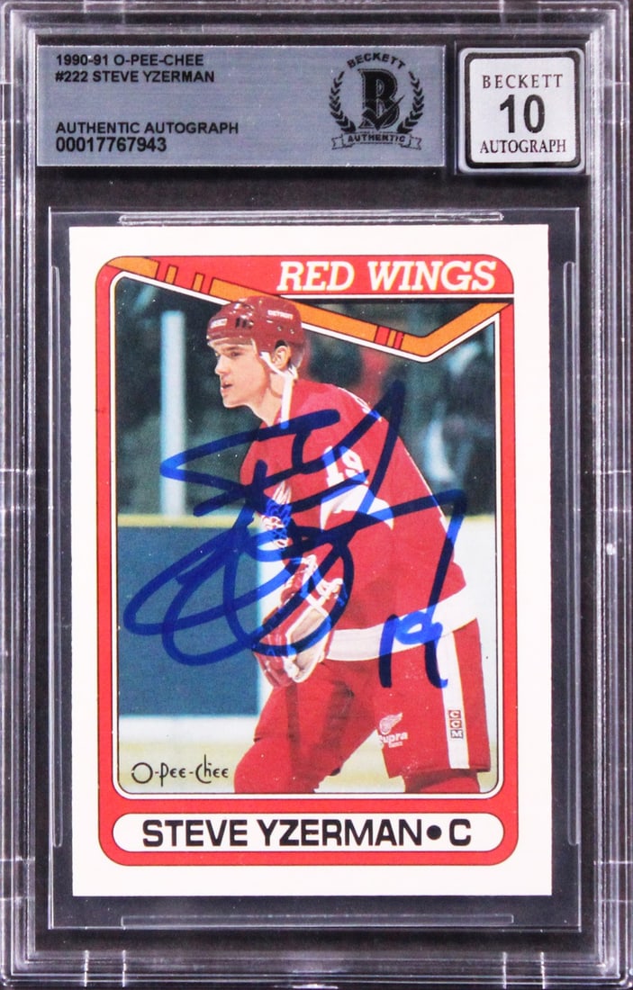 Steve Yzerman Autographed 1990 O-Pee-Chee 222 Card Beckett Gem Mint 10 (1 of 2)