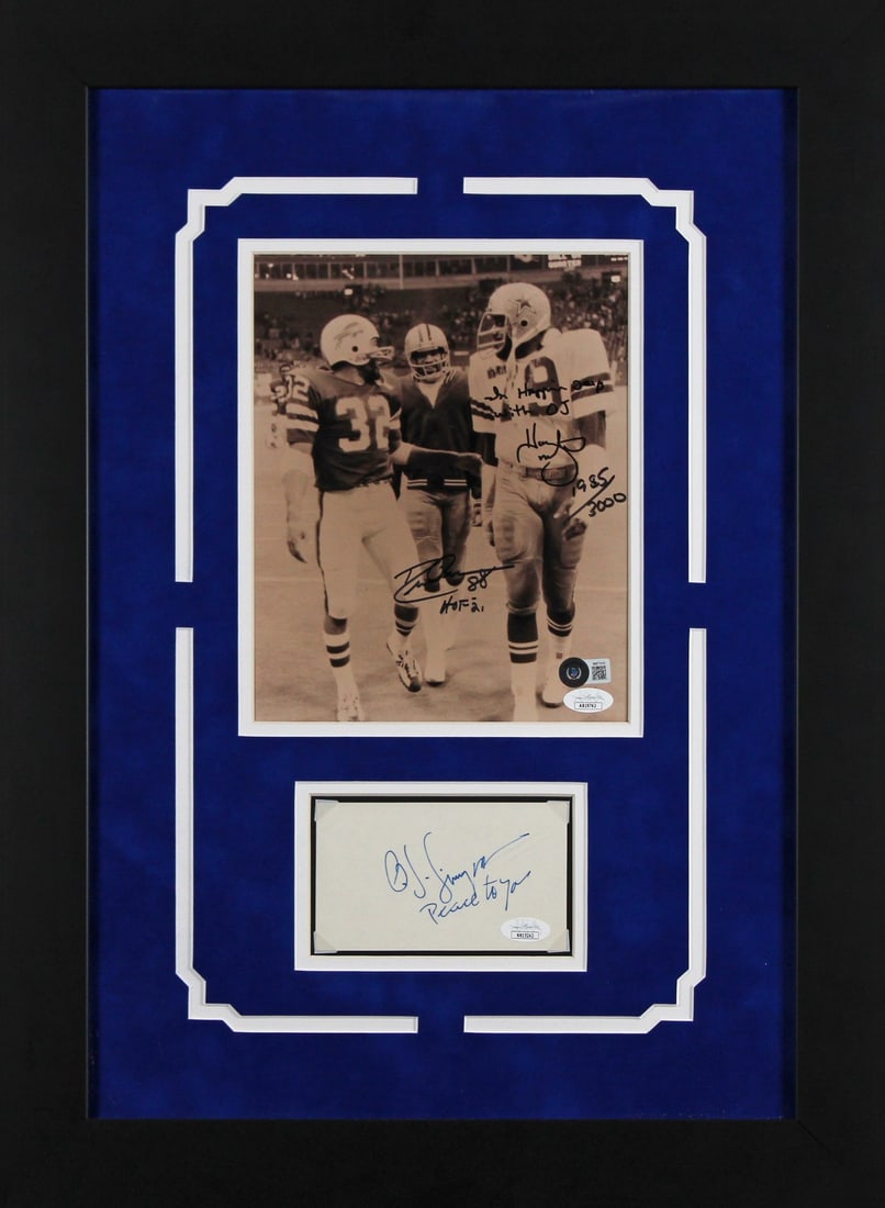 Framed football autograph display signed by Simpson Pearson Martin JSA BAS (1 of 2)