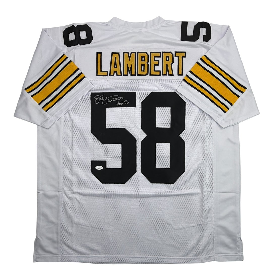 JSA Certified Jack Lambert Signed White Steelers Custom Football Jersey (1 of 4)