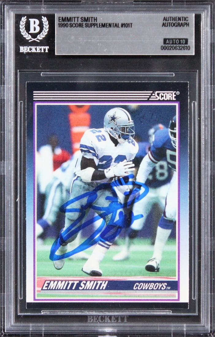 Beckett Authenticated Emmitt Smith 1990 Score Supplemental #101T Rookie Auto 10 Card (1 of 2)