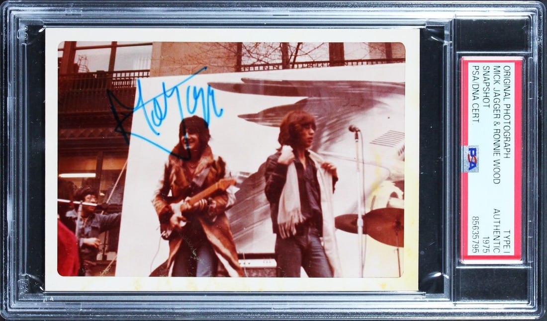 PSA DNA Slabbed 1975 Type 1 Candid Photo Signed by Mick Jagger (1 of 2)
