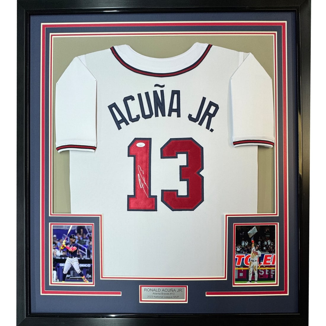 Ronald Acuna Jr Signed Framed Atlanta Braves White Jersey 35x39 JSA (1 of 2)