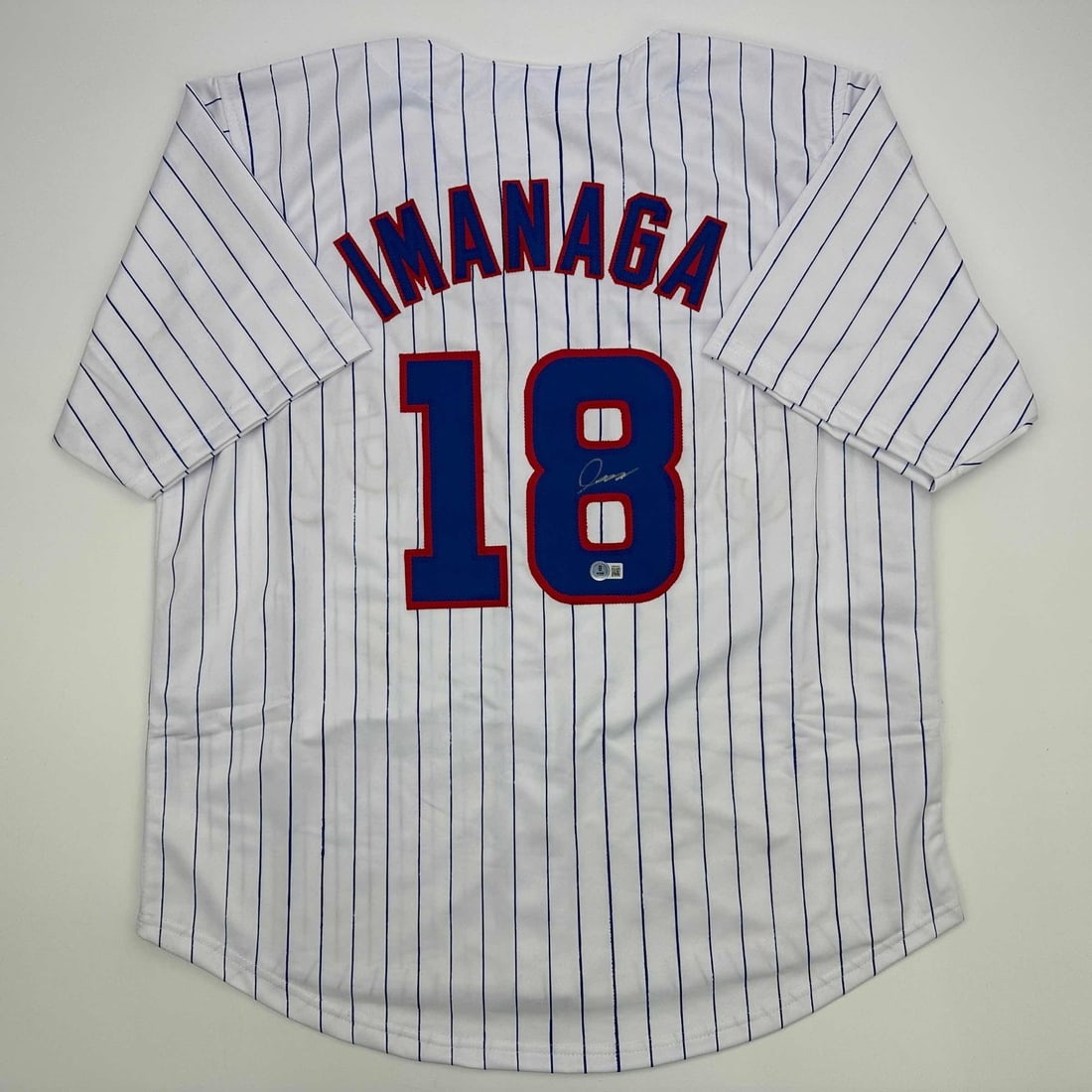 Beckett BAS Certified Shota Imanaga Signed Chicago Cubs Custom Jersey XL: Beckett BAS Certified Shota Imanaga Signed Chicago Cubs Custom Jersey XL Pre-owned custom pinstripe baseball jersey signed by Shota Imanaga. Made as an autographed collectible, this original jersey di