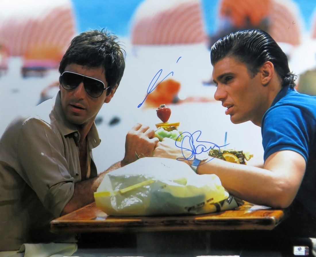 Scarface 16x20 Photograph Signed by Al Pacino and Steven Bauer with GAI COA: Scarface 16x20 Photograph Signed by Al Pacino and Steven Bauer with GAI COA This is a 16x20 photograph from the movie Scarface, autographed by both Al Pacino and Steven Bauer. The signatures have been