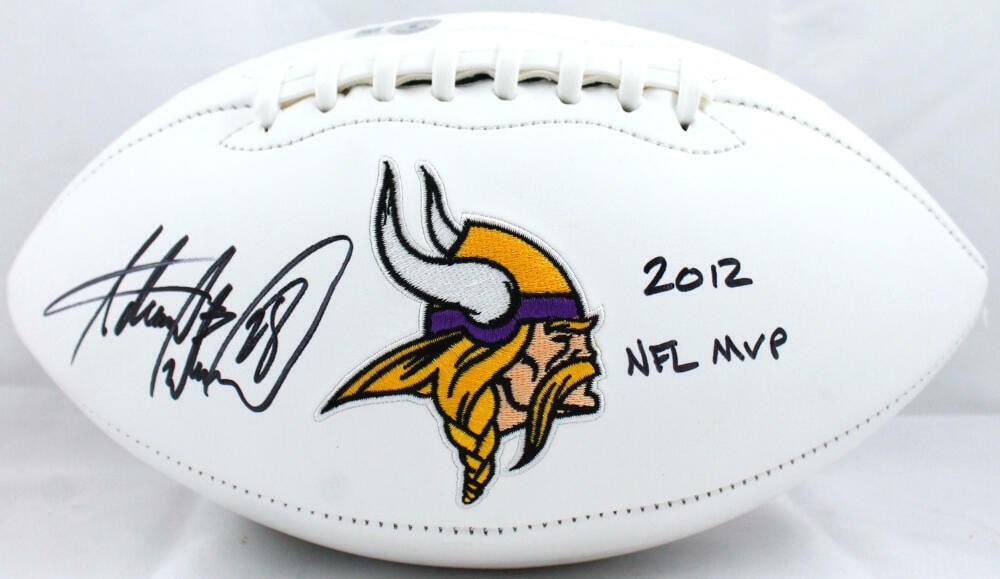 Beckett Authenticated Adrian Peterson Signed Vikings Logo Football MVP Inscription (1 of 4)
