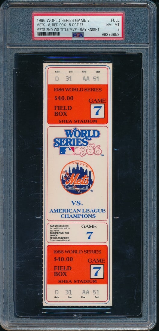 PSA 8 NM-MT Full Ticket 1986 World Series Game 7 Mets Red Sox (1 of 2)