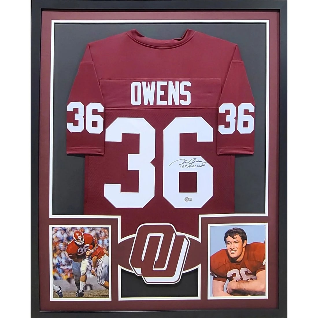 Steve Owens Oklahoma Signed Framed Jersey Beckett Authenticated (1 of 3)