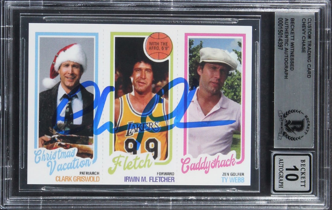 Beckett Slabbed Chevy Chase Signed Ty Webb Caddyshack Trading Card: Beckett Slabbed Chevy Chase Signed Ty Webb Caddyshack Trading Card Custom trading card featuring Ty Webb from Caddyshack, personally signed by Chevy Chase. The card is slabbed and includes Beckett aut