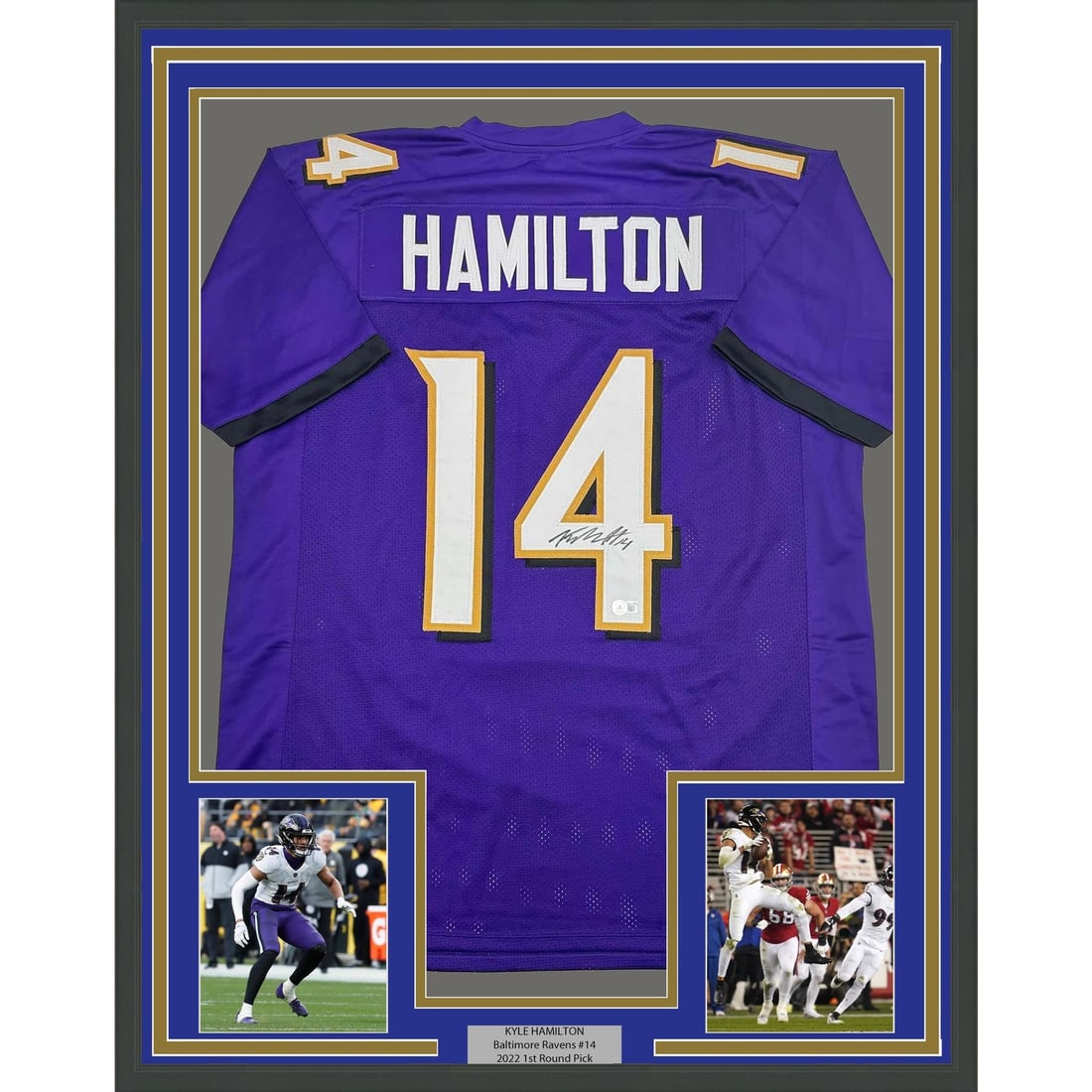 35x39 Framed Kyle Hamilton Signed Ravens Purple Jersey Beckett COA (1 of 2)
