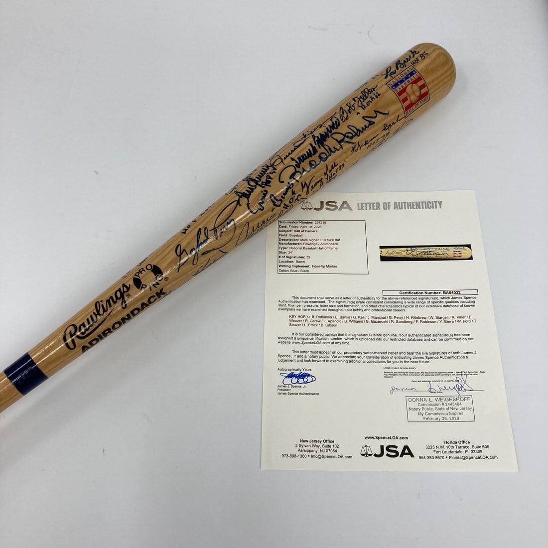 Cooperstown Hall of Fame Autographed Baseball Bat 32 Signatures JSA COA (1 of 12)