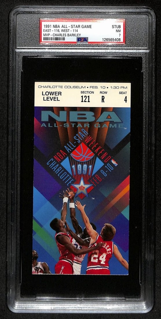 PSA 7 Charles Barkley 1991 NBA All Star Game ticket stub MVP: PSA 7 Charles Barkley 1991 NBA All Star Game ticket stub MVP Original February 10, 1991 NBA All-Star Game ticket stub featuring Charles Barkley as MVP. This basketball collectible is an original item 