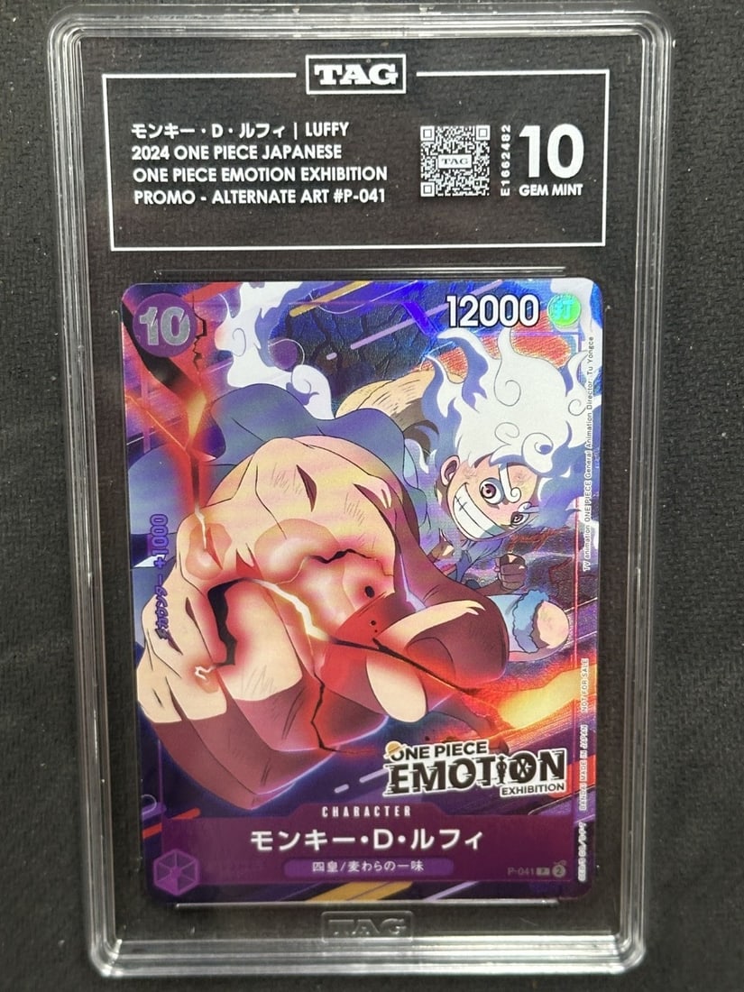2024 One Piece Emotion Exhibition Luffy P-041 Promo Alt Art TAG 10: 2024 One Piece Emotion Exhibition Luffy P-041 Promo Alt Art TAG 10 2024 One Piece Emotion Exhibition promo alternate art card featuring Luffy. This card is graded TAG 10 and is listed in pre-owned con