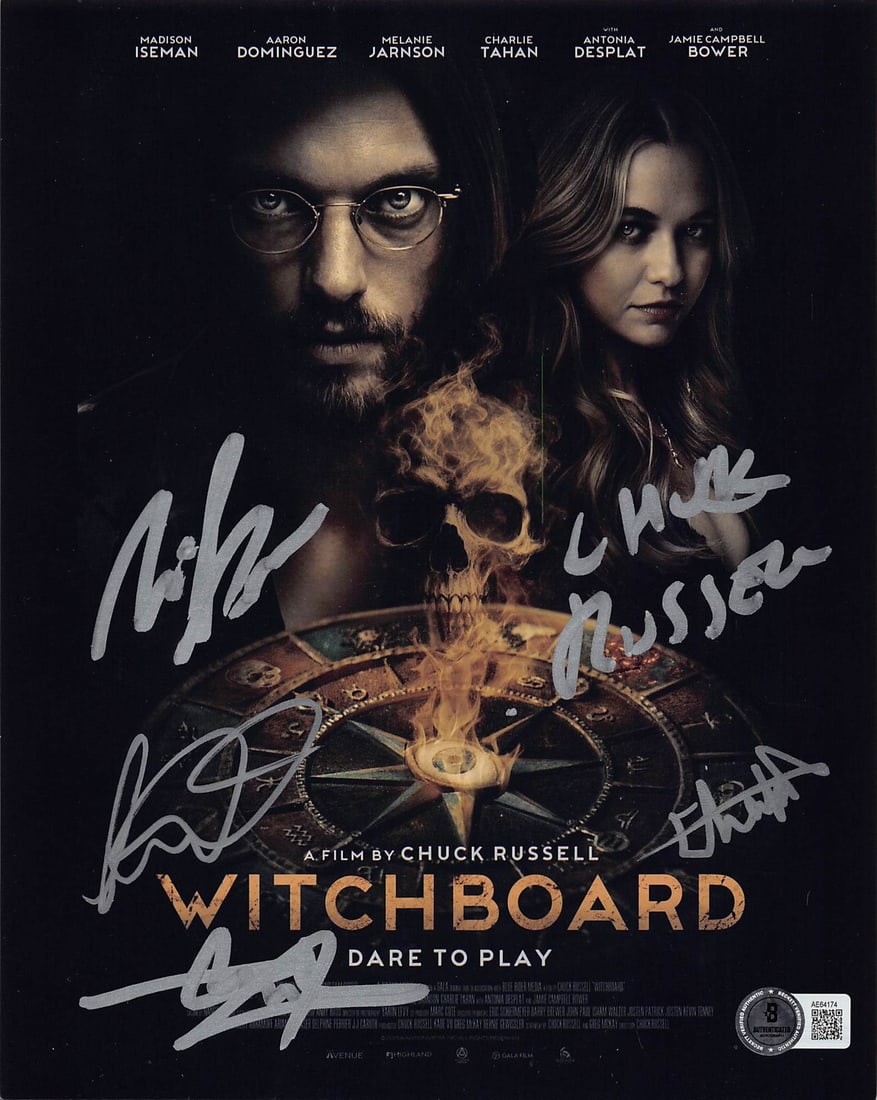Witchboard 8x10 Autographed Photo 5 Signatures Beckett BAS AE64174: Witchboard 8x10 Autographed Photo 5 Signatures Beckett BAS AE64174 Original 8x10 photograph from Witchboard, signed by Ideman, Russell, Dominguez, and three others. This pre-owned piece includes Becke