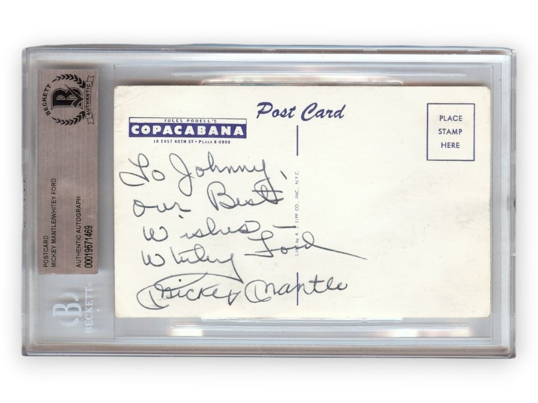 Yankees dual-signed postcard Mickey Mantle Whitey Ford Beckett authenticated (1 of 2)