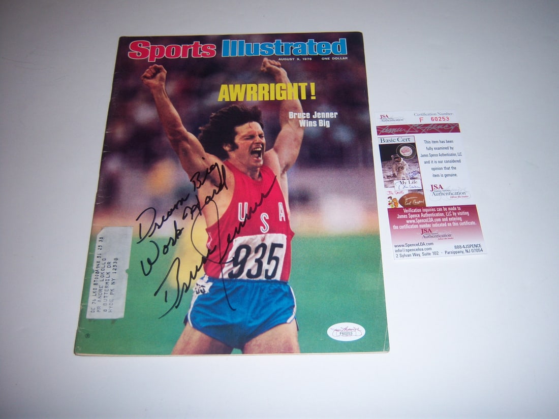 Signed Sports Illustrated Magazine Featuring Bruce Jenner 1976 Olympic Decathlon Gold: Signed Sports Illustrated Magazine Featuring Bruce Jenner 1976 Olympic Decathlon Gold This is an original Sports Illustrated magazine featuring Bruce Jenner, renowned for winning the gold medal in the