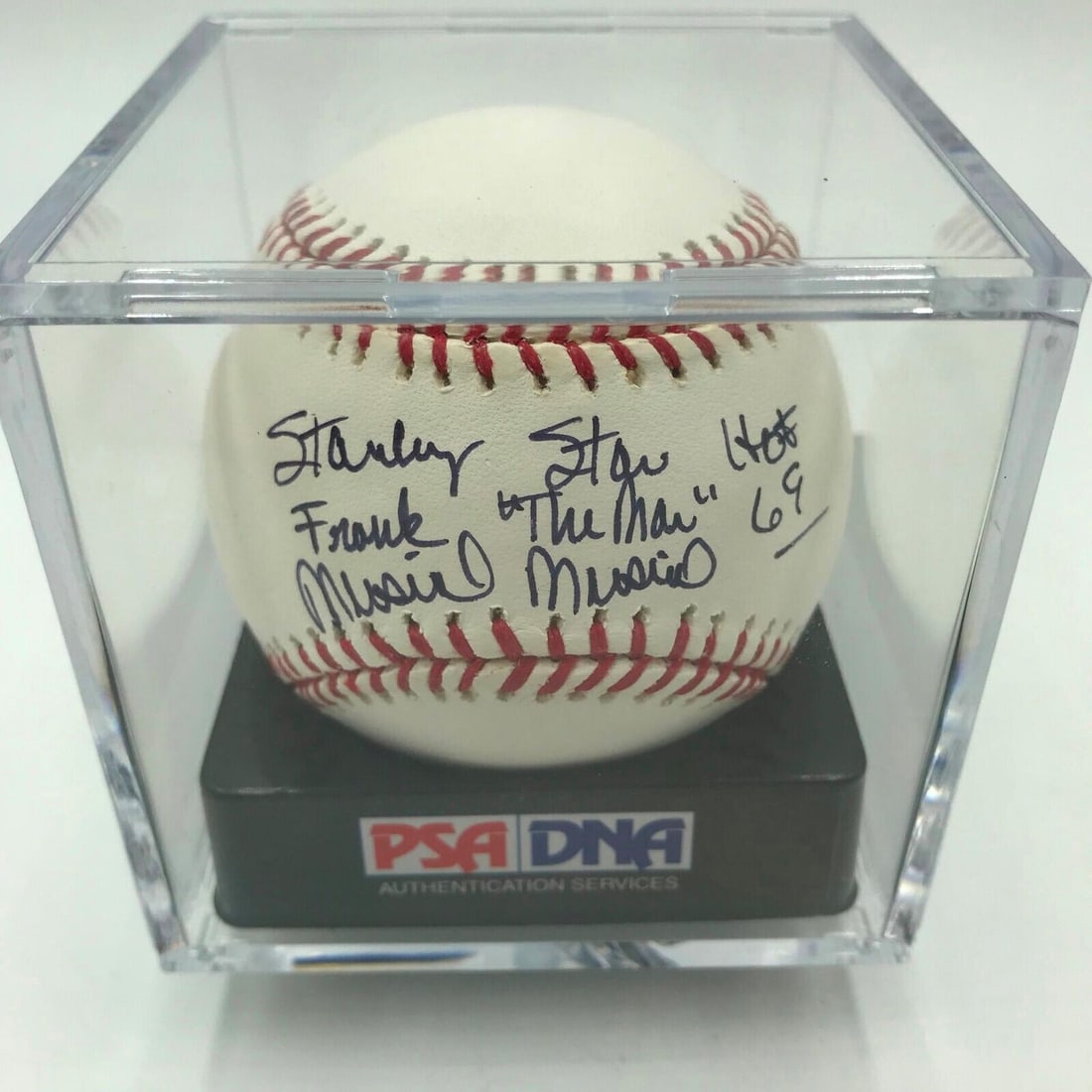 PSA DNA Certified Stan Musial Autographed Baseball with Full Name Inscriptions: PSA DNA Certified Stan Musial Autographed Baseball with Full Name Inscriptions Pre-owned original baseball signed by Stan Musial with his full name and heavy inscription. The ball includes the inscrip