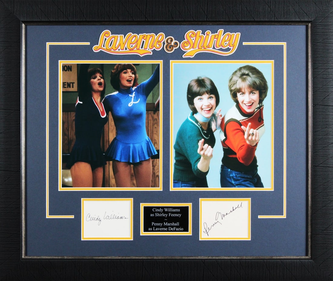 Beckett Authenticated Framed Laverne and Shirley Photo Signed by Williams Marshall: Beckett Authenticated Framed Laverne and Shirley Photo Signed by Williams Marshall Original signed framed photograph display featuring Cindy Williams and Penny Marshall from Laverne & Shirley. Profess