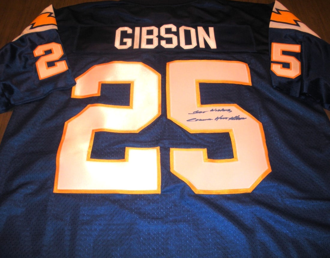 Signed ProLine San Diego Chargers Jersey by Claude Gibson with COA: Signed ProLine San Diego Chargers Jersey by Claude Gibson with COA This is a pre-owned, officially licensed Proline jersey signed by Claude Gibson of the San Diego Chargers. The jersey is original and