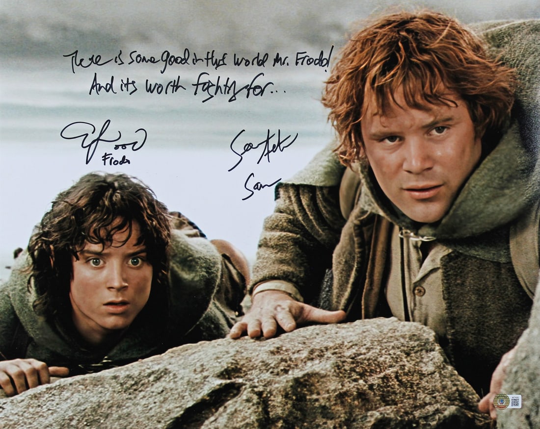 BAS Witnessed 16x20 Lord of the Rings Photo Signed by Elijah Wood Sean Astin: BAS Witnessed 16x20 Lord of the Rings Photo Signed by Elijah Wood Sean Astin Autographed 16x20 photograph personally signed by Elijah Wood and Sean Astin from Lord of the Rings. The photo includes the