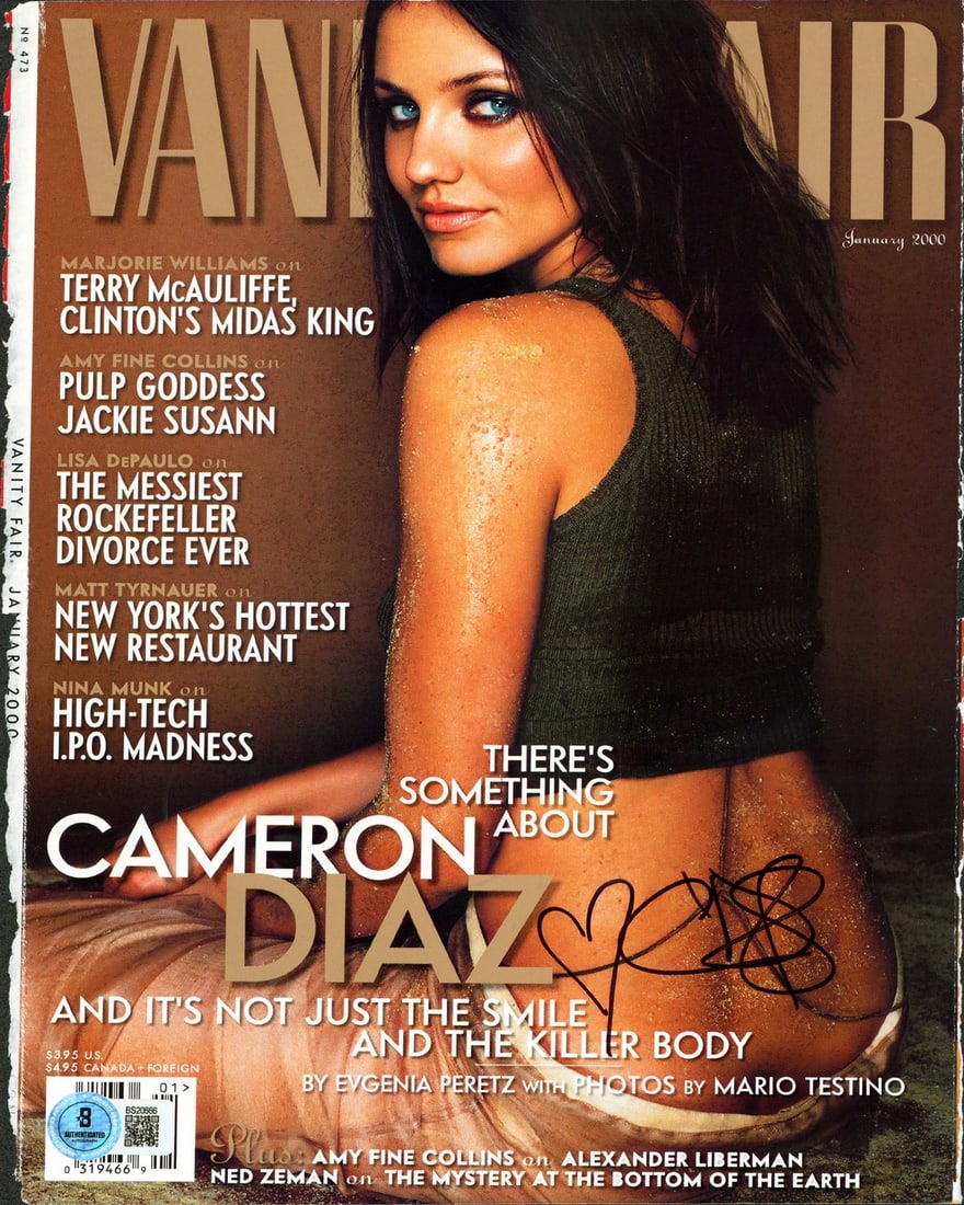 Signed Vanity Fair January 2000 Cameron Diaz cover Beckett authenticated: Signed Vanity Fair January 2000 Cameron Diaz cover Beckett authenticated This is an original January 2000 Vanity Fair magazine cover personally signed by Cameron Diaz. The autograph has been authentic