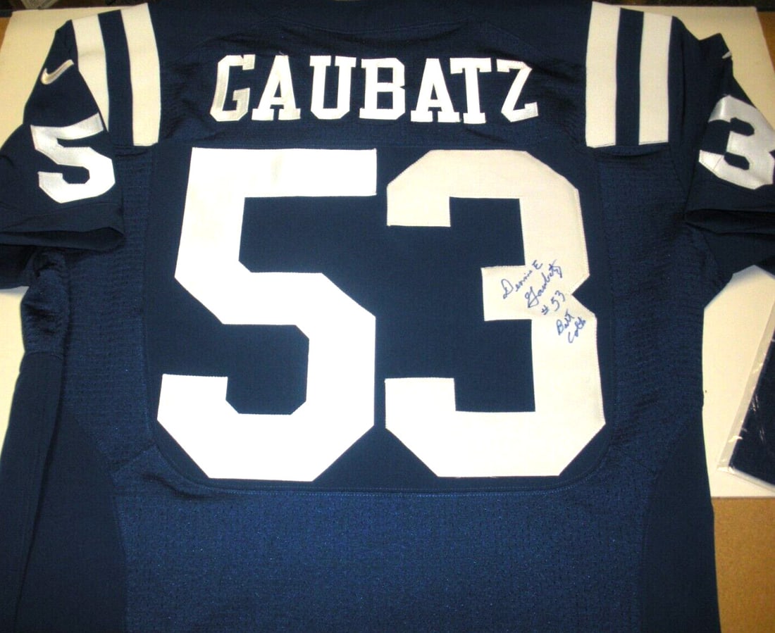 Signed Nike Baltimore Colts Jersey Dennis Gaubatz With Certificate of Authenticity: Signed Nike Baltimore Colts Jersey Dennis Gaubatz With Certificate of Authenticity This official licensed Nike jersey features the signature of Dennis Gaubatz from the Baltimore Colts and comes with a