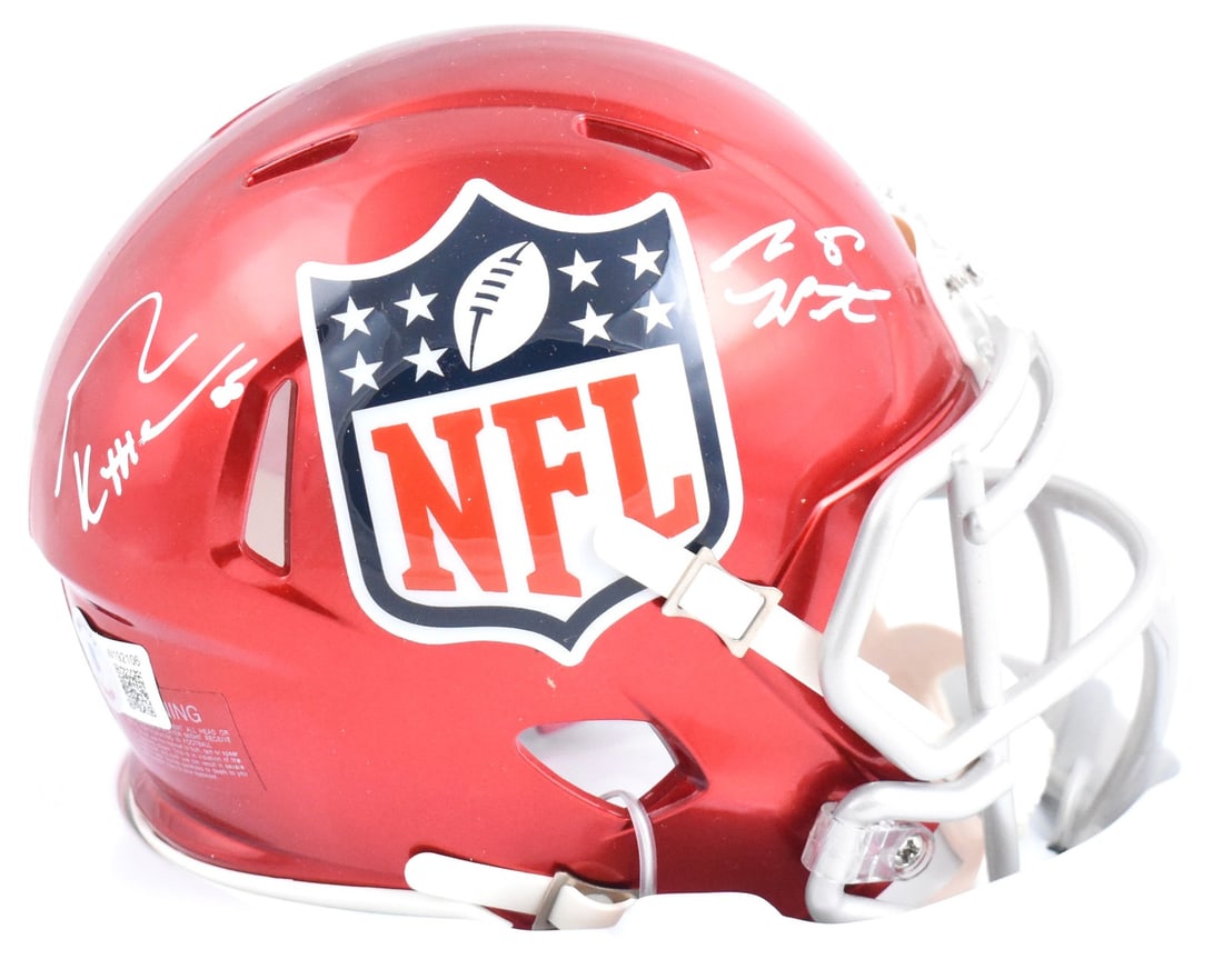 NFL Flash Speed Mini Helmet signed by Sam LaPorta George Kittle BAS: NFL Flash Speed Mini Helmet signed by Sam LaPorta George Kittle BAS Pre-owned NFL Flash Speed mini helmet autographed by Sam LaPorta and George Kittle. This football collectible includes Beckett Authe