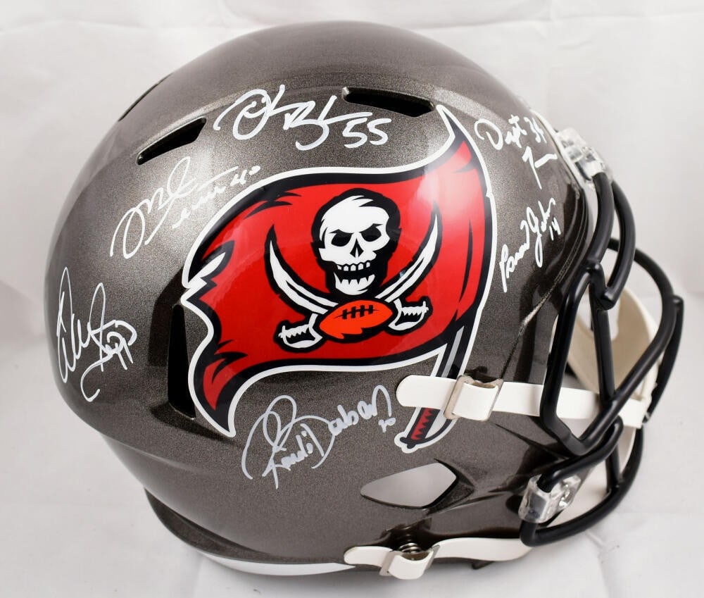 Tampa Bay Buccaneers Full Size Speed Helmet Signed by Team Legends BAS: Tampa Bay Buccaneers Full Size Speed Helmet Signed by Team Legends BAS Pre-owned Tampa Bay Buccaneers full-size Speed helmet signed by Buccaneers legends. This collectible piece includes Beckett Authe