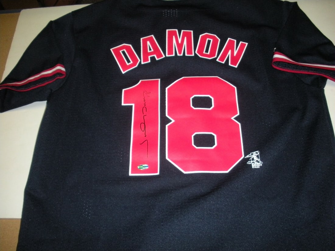 Johnny Damon Autographed Boston Red Sox Majestic Jersey With COA: Johnny Damon Autographed Boston Red Sox Majestic Jersey With COA This official licensed Majestic jersey is signed by Johnny Damon and represents the Boston Red Sox. The jersey is an original item from