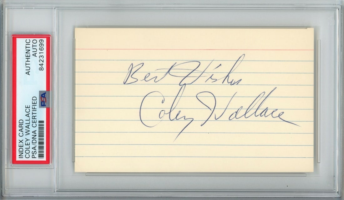 PSA DNA Certified Coley Wallace Autographed 3x5 Index Card 2005: PSA DNA Certified Coley Wallace Autographed 3x5 Index Card 2005 Original signed 3x5 index card from boxer and actor Coley Wallace, who portrayed Joe Louis in Raging Bull. The autograph is authenticate