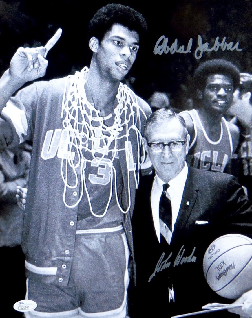 UCLA Bruins 11X14 Autographed Photo Kareem Abdul Jabbar John Wooden JSA (1 of 2)