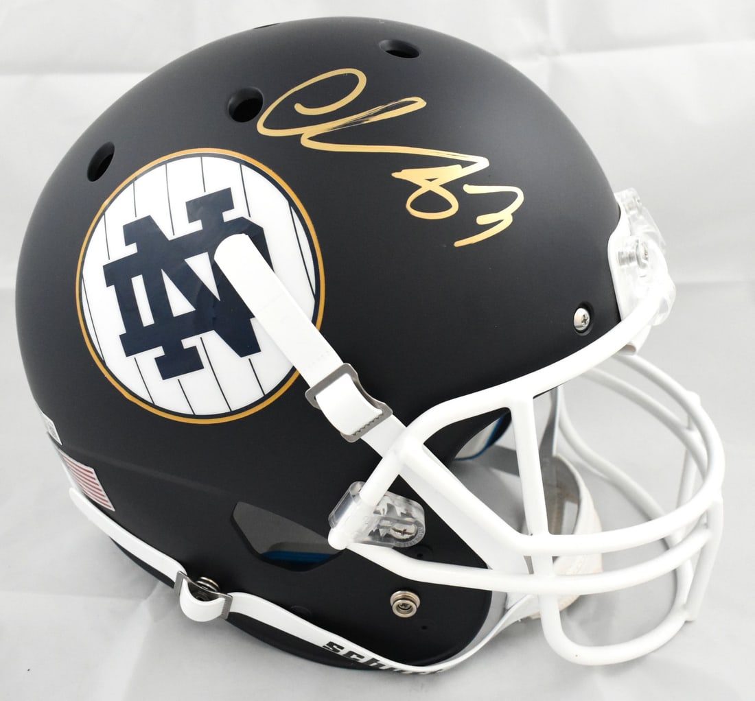 Schutt Full Size Notre Dame Irish Helmet Signed by Chase Claypool BAS: Schutt Full Size Notre Dame Irish Helmet Signed by Chase Claypool BAS Pre-owned full-size Schutt helmet autographed by Chase Claypool and associated with the Notre Dame Irish. The autograph is authent