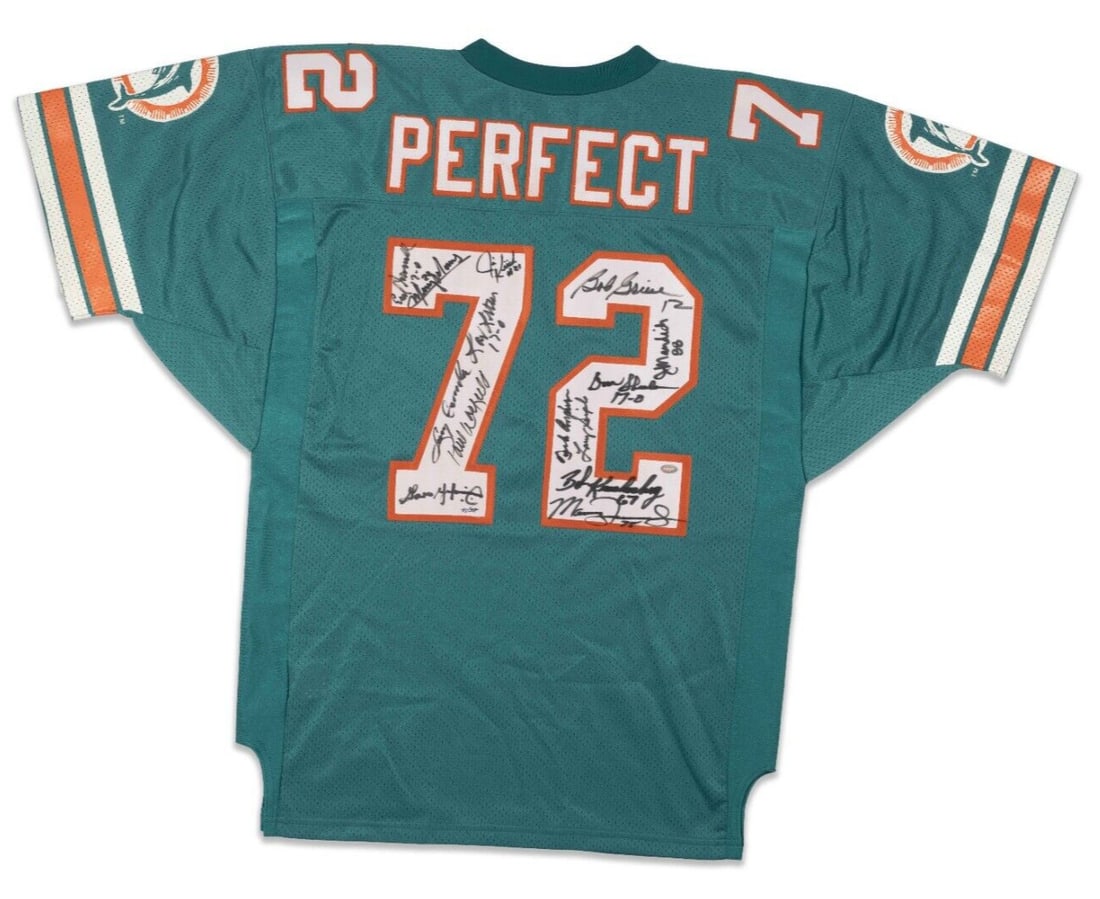 Wilson Miami Dolphins 1972 Super Bowl Champs Signed Jersey Beckett BAS: Wilson Miami Dolphins 1972 Super Bowl Champs Signed Jersey Beckett BAS Original Miami Dolphins team-signed Wilson game jersey commemorating the 1972 Super Bowl championship season. This pre-owned jers