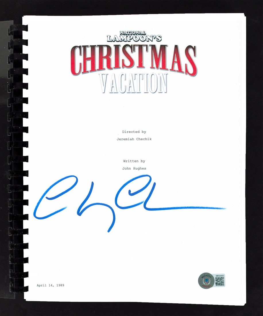 Chevy Chase Signed National Lampoon's Christmas Vacation Script Beckett BAS Witnessed (1 of 3)